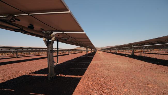 Solar panels at Rio Tinto Group's Gudai-Darri iron ore mine in the Pilbara region of Western Australia. Picture: Bloomberg