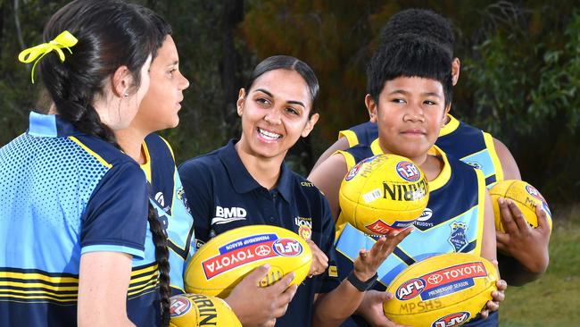 AFLW player Courtney Hodder talks to teachers/students at Mabel Park State High School. . Picture, John Gass