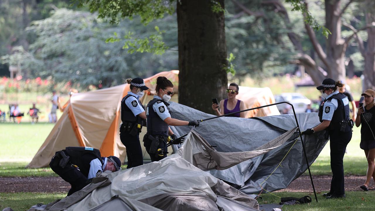 Federal police dismantling the remains of the “sovereign citizens” campsite. Picture: NCA NewsWire / Gary Ramage