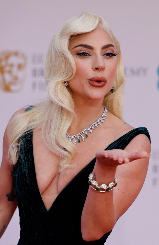 US actress and singer Lady Gaga poses on the red carpet upon arrival at the BAFTA British Academy Film Awards at the Royal Albert Hall, in London. Picture: AFP