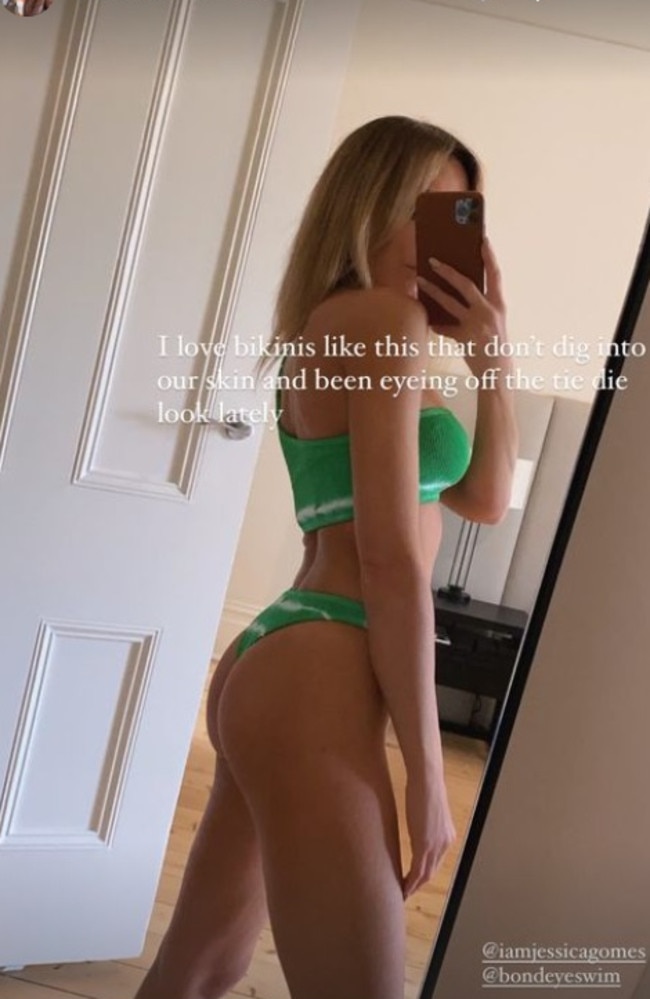 Nadia also shared a cheeky snap showing off her bottom while referencing the one detail she loves about the swimsuit. Picture: Instagram/NadiaBartel