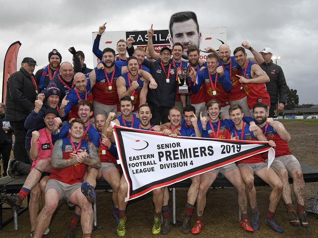 Fairpark celebrates its grand final win. Picture: Andy Brownbill