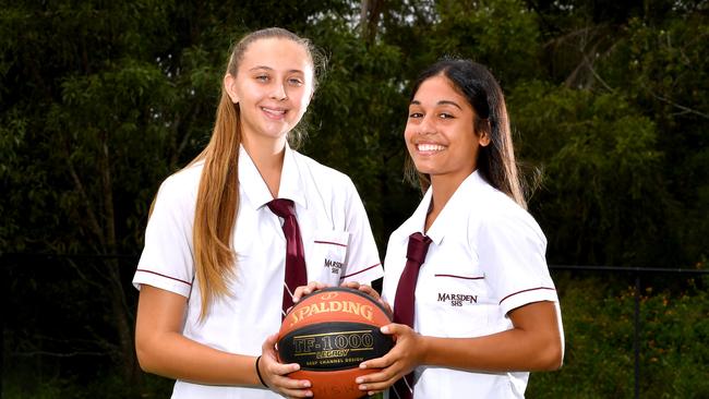 Destiny Mino- Sinapati (right) when she attended Marsden SHS. Picture, John Gass