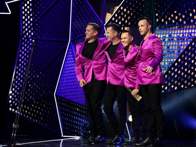 Andrew Tierney, Toby Allen, Michael Tierney and Phil Burton of Human Nature are inducted into the ARIA Hall of Fame. Picture: Getty Images