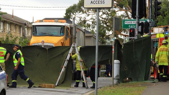 Emergency services at the Hornsby intersection following the death of wheelchair-bound Leon Zhu in December.