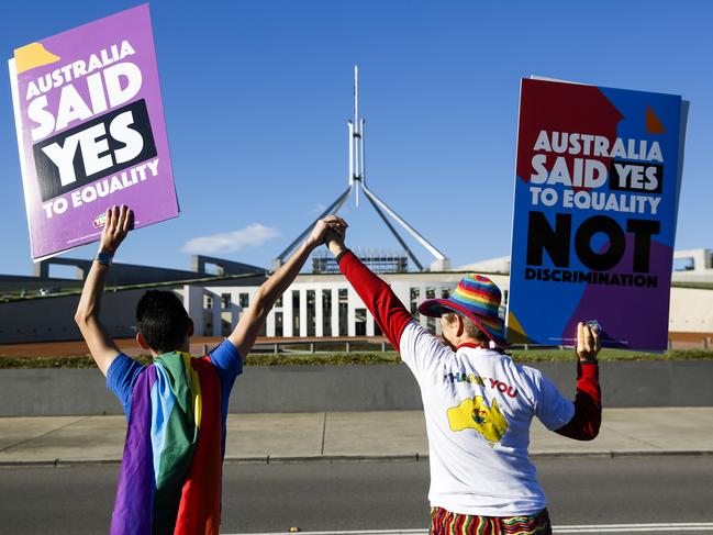 Campaigners for equality await the parliamentary vote on same-sex marriage on December 7, 2017. Picture: AFP