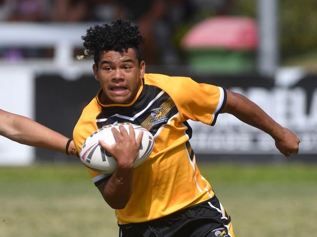 Central Qld Capras player Iziah Broome pictured playing in the Queensland School Rugby League Championship Finals at Jack Manski Oval, Townsville last year for Capricornia. Picture: Evan Morgan