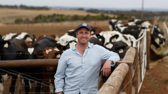 Jake Altmann on his dairy farm in Murray Bridge, South Australia.