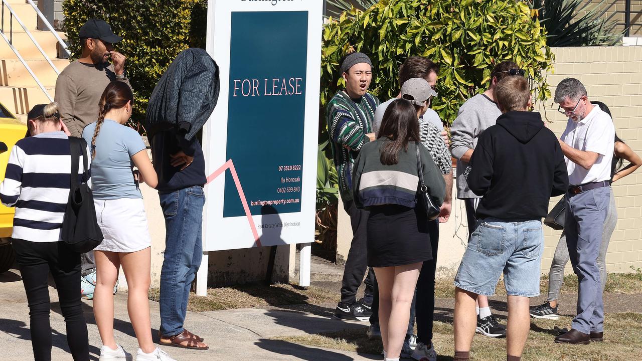 A lineup of people wanting to view a rental property in Paddington, Brisbane. Picture: Liam Kidston