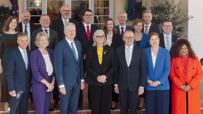 Prime Minister Albanese’s new ministers after Sunday’s reshuffle. Picture: NewsWire / David Beach