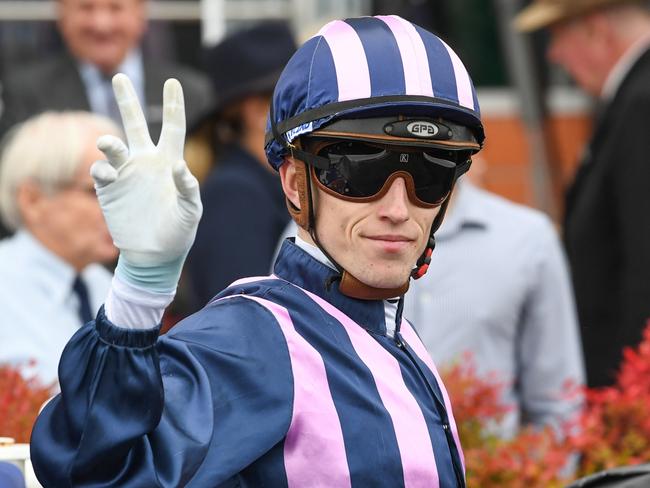 Ben Allen after winning the Catanach's Jewellers Handicap at Caulfield Racecourse on May 31, 2025 in Caulfield, Australia. (Photo by Brett Holburt/Racing Photos via Getty Images)