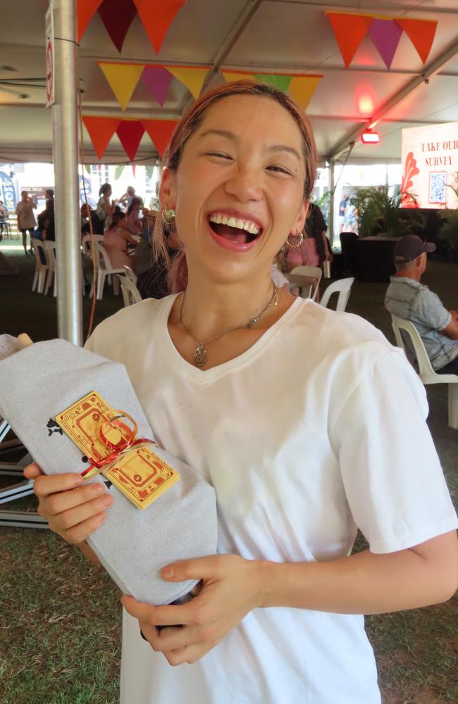 Winner of the Laksa Eating Competition Lilly Du at the 2023 Darwin International Laksa Festival finale. Picture: Annabel Bowles