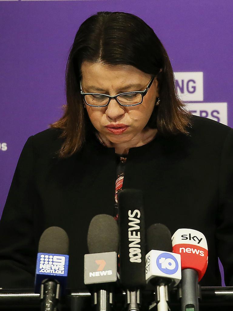 Victorian Health Minster Jenny Mikakos becomes emotional when talking of the effect on the Greek community in aged care. Picture : NCA NewsWire / Ian Currie