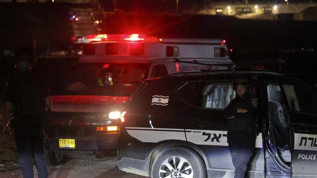 Israeli police secure the site of a drone strike on a military base near Haifa. Picture: AFP