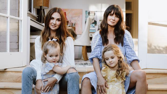 Georgie Renkert and daughter Delilah, 18 months and Lizzie Renkert and daughter Luella, 7. Picture: Alice Mahran