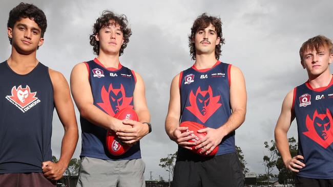 Surfers Paradise AFC players speak about the new concussion protocols to be introduced in sport. Andre Astras, James Carrigan, Lachlan Douherty, Brodie Cornish. Picture Glenn Hampson