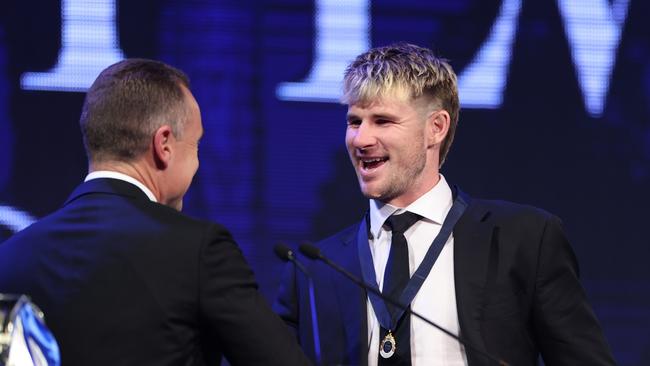 Billy Gowers was entertaining viewing at the VFL awards. (Photo by Jonathan DiMaggio/AFL Photos/via Getty Images)