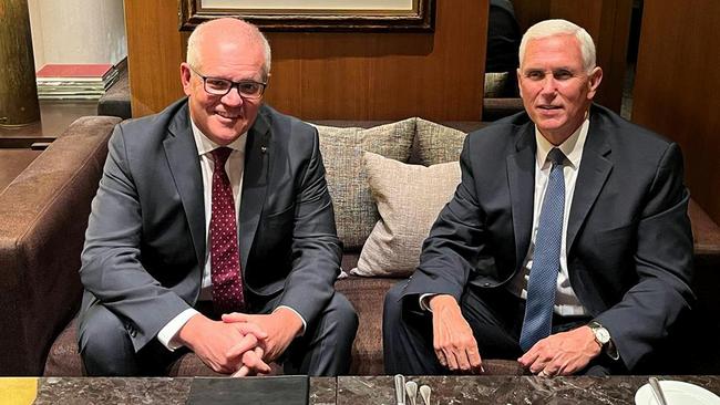 Scott Morrison and Mike Pence at the Asian leaders summit in Seoul. Picture: Supplied