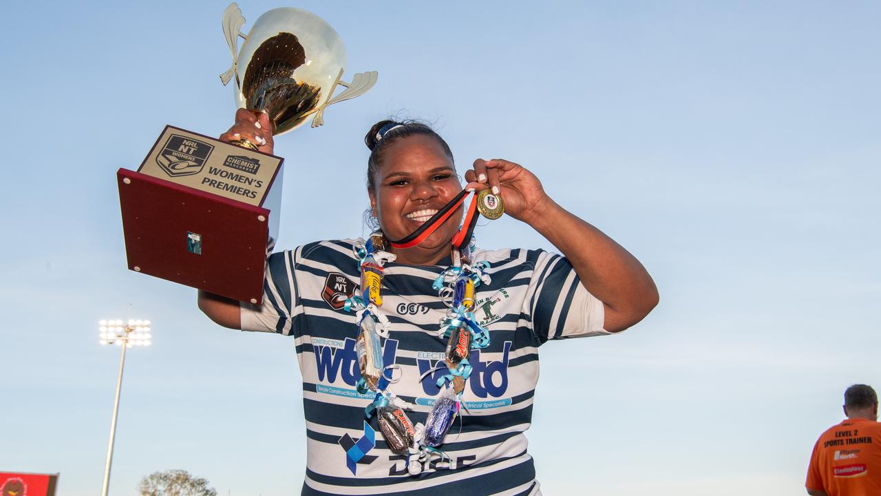 Darwin Brothers celebrate winning the 2023 NRL NT grand final. Picture: Pema Tamang Pakhrin