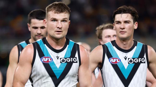 BRISBANE, AUSTRALIA - SEPTEMBER 09: Ollie Wines of the Power looks dejected after a loss during the 2023 AFL Second Qualifying Final match between the Brisbane Lions and the Port Adelaide Power at The Gabba on September 09, 2023 in Brisbane, Australia. (Photo by Michael Willson/AFL Photos via Getty Images)