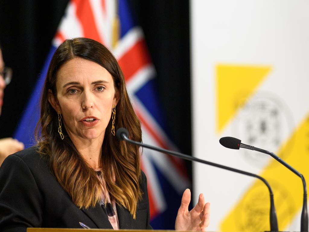 Prime Minister Jacinda Ardern addressed a COVID-19 press conference in Wellington today after announcing Auckland would head into a three-day lockdown. Picture: Mark Tantrum/Getty Images