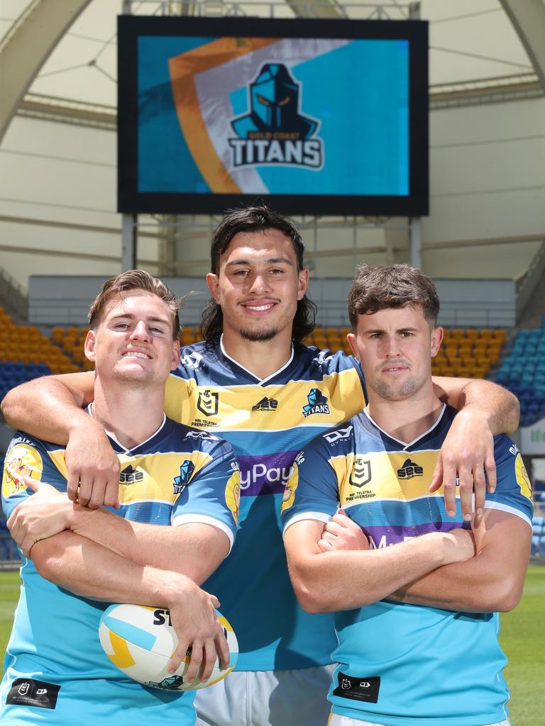 Tino Fa’asuamaleaui (middle) is isolating with Covid-19 while AJ Brimson (left) and Toby Sexton missed Thursday’s training session with injury. Picture Glenn Hampson