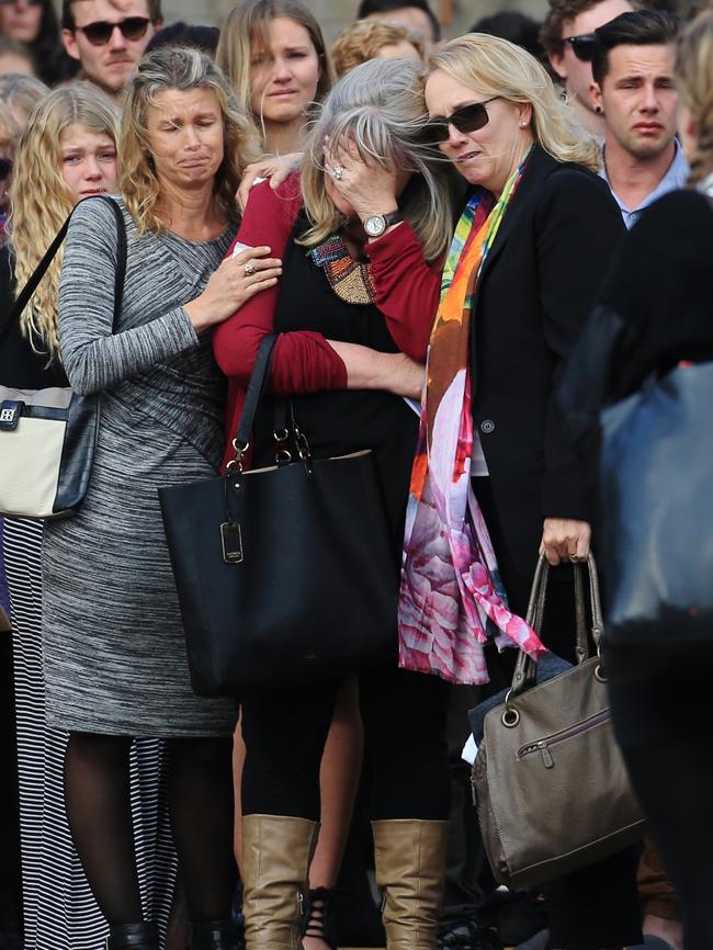 Mourners gather at Ben Sawyer’s funeral. Picture: Toby Zerna