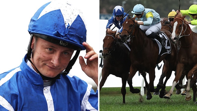 Lake Forest's jockey Cieren Fallon (left) copped a massive fine and suspension for his winning ride in the $10 million Golden Eagle. Pictures: Jeremy Ng / Getty Images