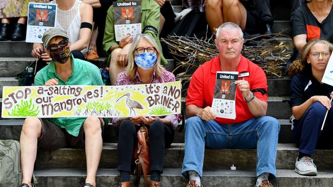 St Kilda Mangroves supporters held a vigil on the steps of Parliament House on Tuesday. Picture: Mark Brake