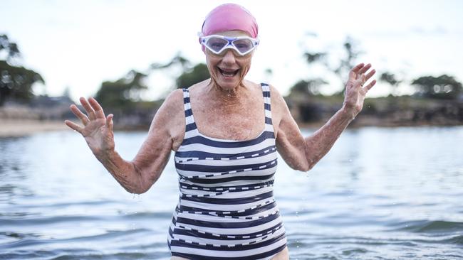 A hardy Balmoral Beach swimmer. Picture: Chris Meredith