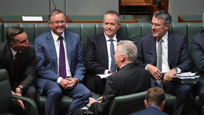 Opposition leader Bill Shorten and members of his frontbench, who — along with the Greens and independents — have rammed through a rort-riddled scheme. Picture: AAP/Mick Tsikas