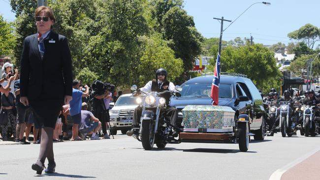 Martin’s casket travels with mourners from Purslowe and Chipper Funerals in North Perth to Pinaroo Picture: The West Australian