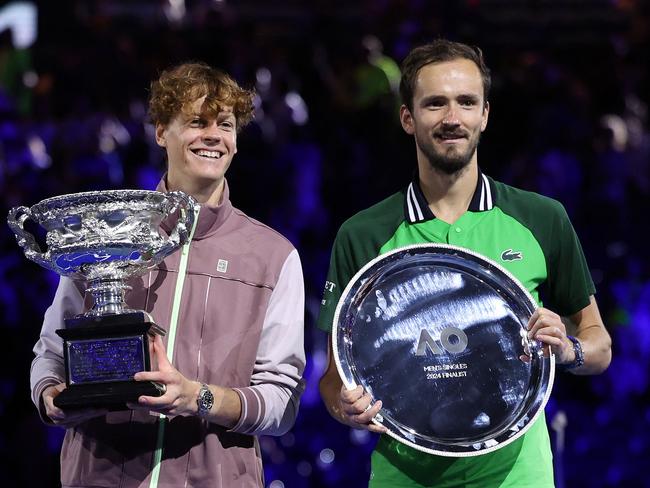 Italy's Jannik Sinner (L) and runner-up Russia's Daniil Medvedev. Picture: AFP