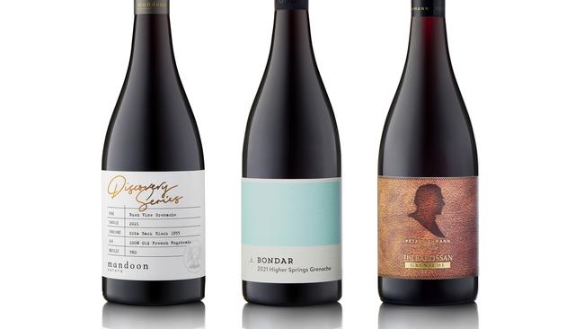 2021 Mandoon Estate Discovery Series Bush Vine Grenache, 2021 Bondar Higher Springs Grenache, 2021 Peter Lehmann The Barossan Grenache.