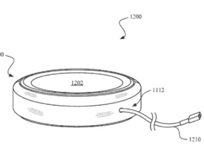 This patent appears to show a wireless charging plate, which will charge the phone up when it’s placed on top.