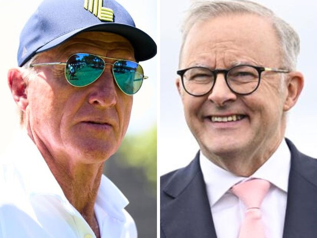 Pictured left Greg Norman and right Anthony Albanese. Image: Getty/Newswire