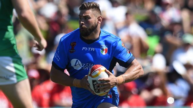 Shannon Wakeman in action for Italy against Ireland in the first week of the Rugby League World Cup 2017 at Cairns. Picture: Scott Davis/NRL Imagery