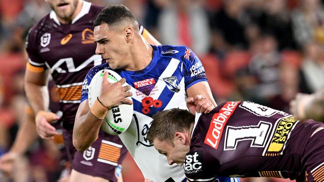 Jacob Kiraz impressed on his NRL debut for the Bulldogs against Brisbane. Picture: Bradley Kanaris/Getty Images