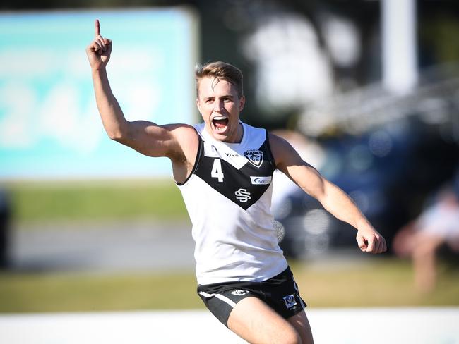 Southport Sharks midfielder Michael Manteit in action, he will celebrate his 100th game this weekend. Picture: Highflyer Images.