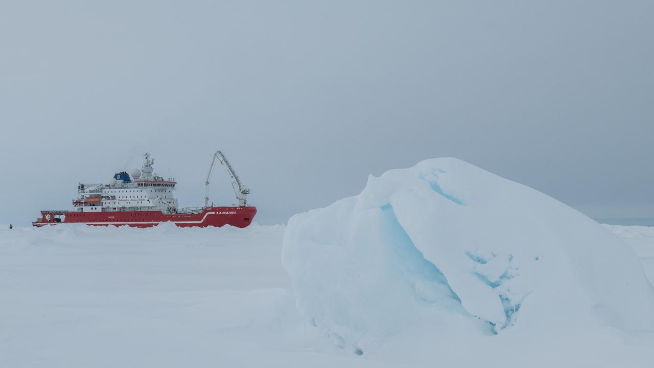 SA Agulhas II docked in the sea ice during the search for Sir Ernest Shackleton's ship. Picture: AFP