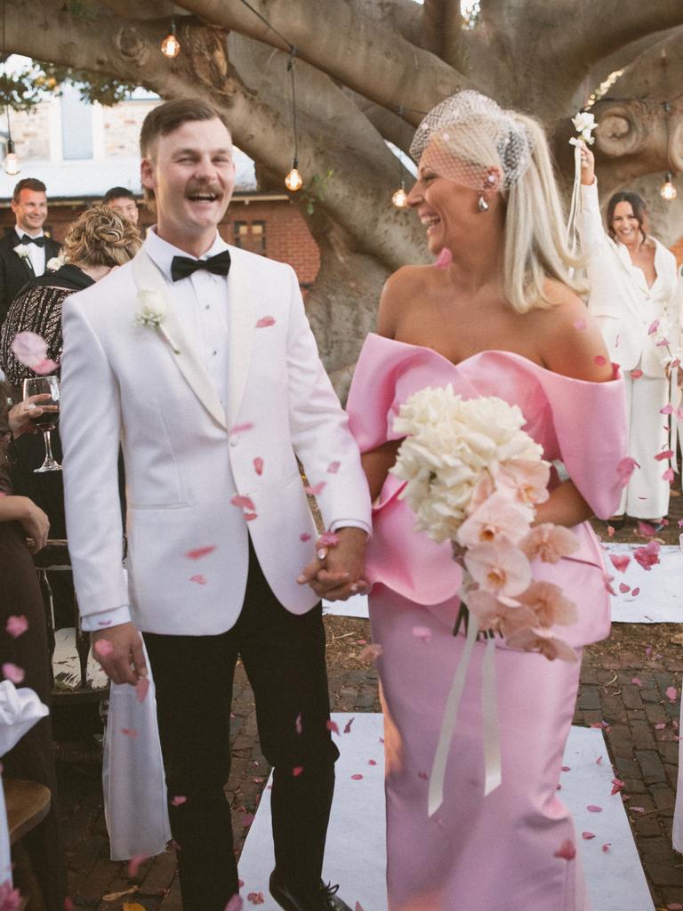 The bride stunned in a baby pink set. Picture: Ashley Jones from Jones and Jagger.