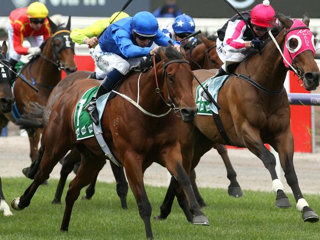 Osborne Bulls and Hugh Bowman take out the TAB Stakes. Picture: AAP