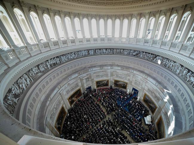 An aerial view shows the grand spectacle of the US Rotunda as Donald Trump takes the oath of office from U.S. Supreme Court Chief Justice John Roberts. Picture: AFP