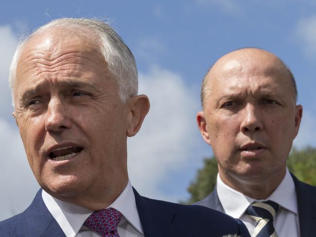 Prime Minister Malcolm Turnbull (left) and Home Affairs Minister Peter Dutton in April. Picture: AAP