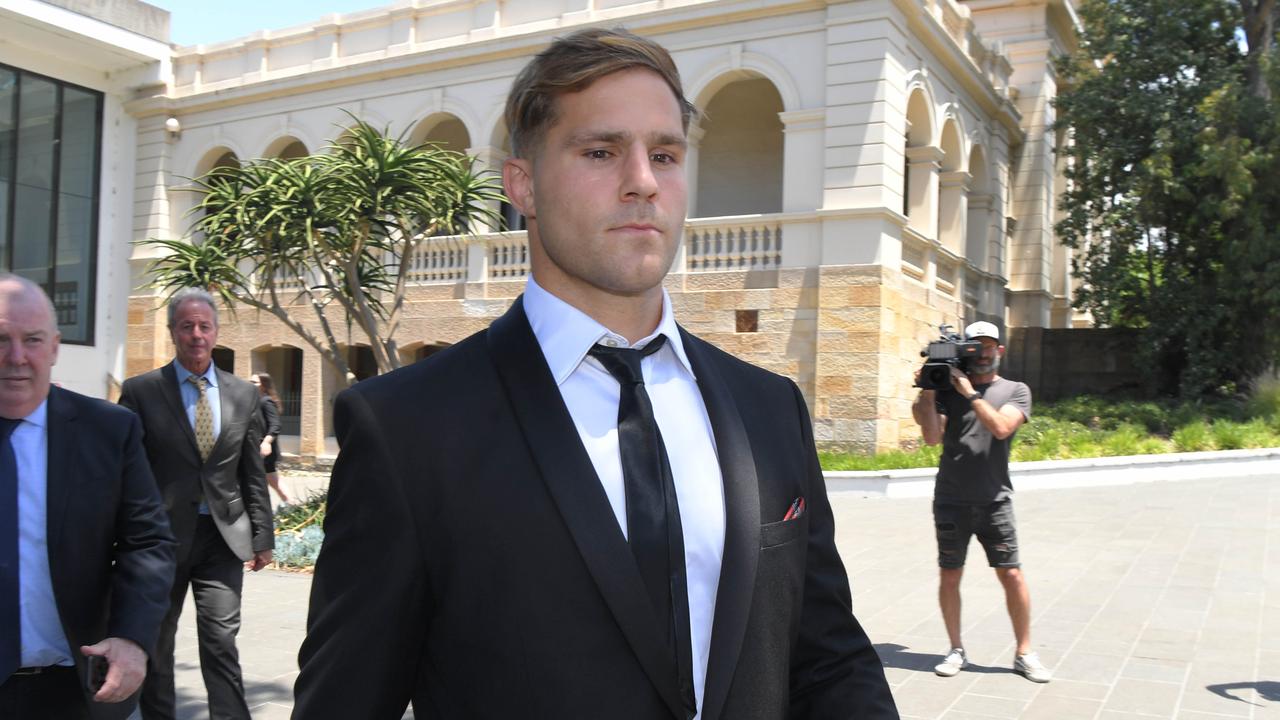 NRL player Jack de Belin at Wollongong Courthouse during the jury deliberations. Picture: NCA NewsWire / Simon Bullard.