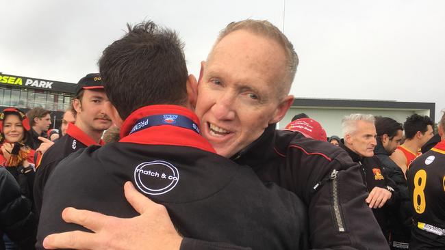 Shane Morwood after Dingley’s grand final win over Cheltenham this year.