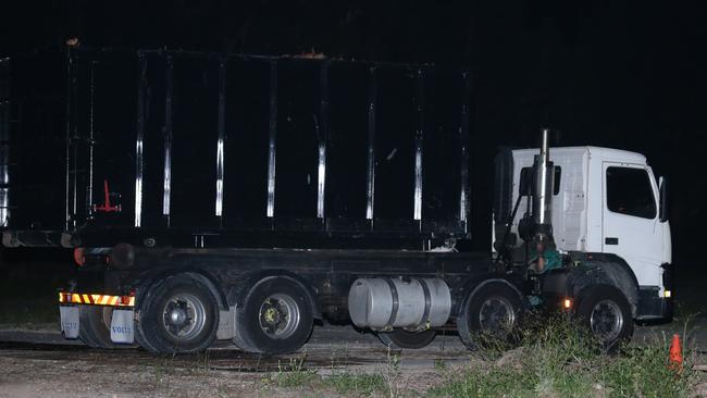 A truck left near the Wentworth Point dumping spot. Two males were taken into custody. An exclusion zone has been set up with Hazmat rendering the area safe. Picture: Bill Hearne