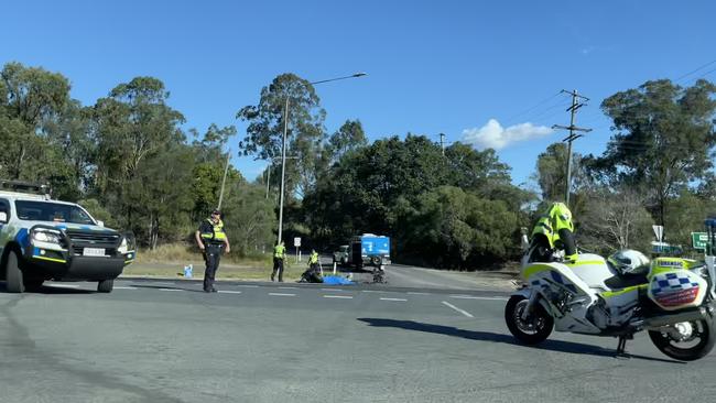 Police at the scene of the Walloon crash. Picture: Nicola McNamara