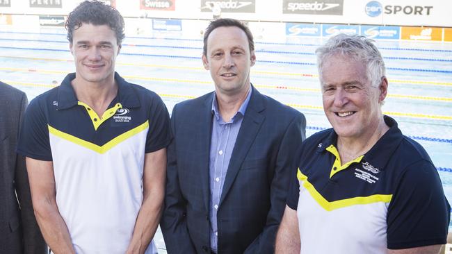 Swimming Australia head coach Jacco Verhaeren, CEO Mark Anderson and Director of High Performance Michael Scott. Picture: Jordan Shields