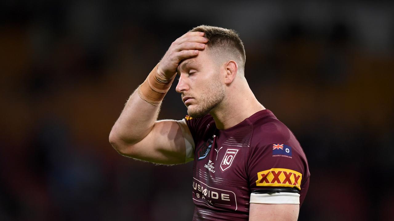 A dejected Queensland player Jai Arrow after a second lose to NSW in State of origin 2021 at Suncorp Stadium Picture NRL Images